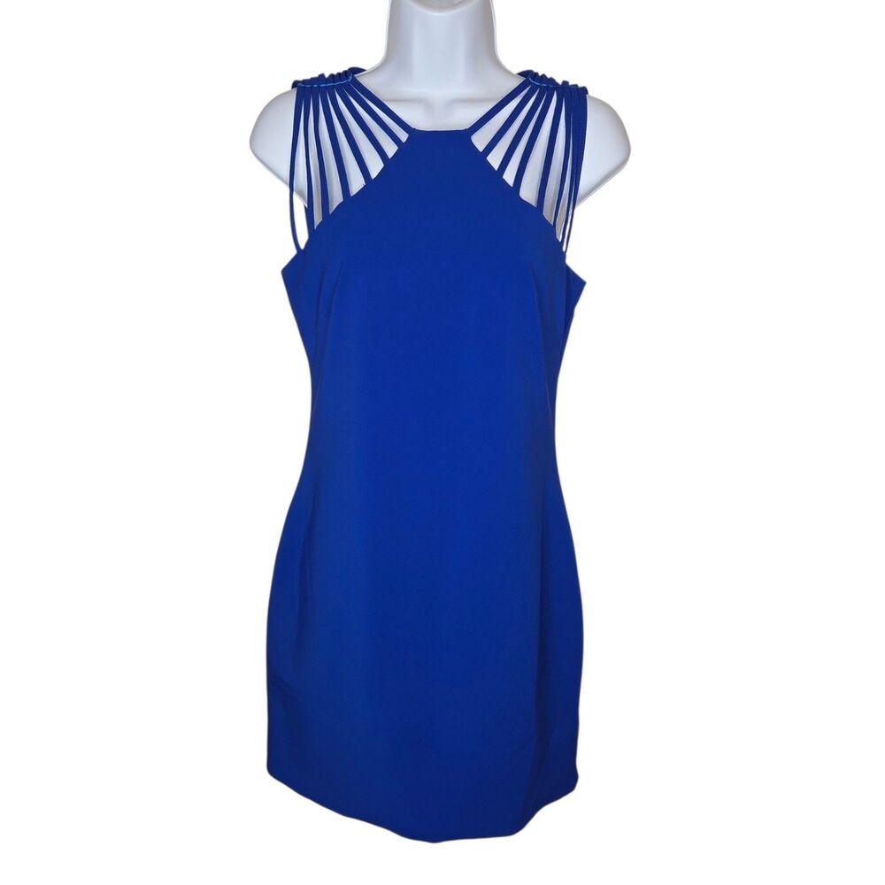 Dress The Population Avery Royal Blue Cage Neck Cocktail Dress XS